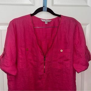 Ellen Tracy Linen Pink Blouse Size Medium